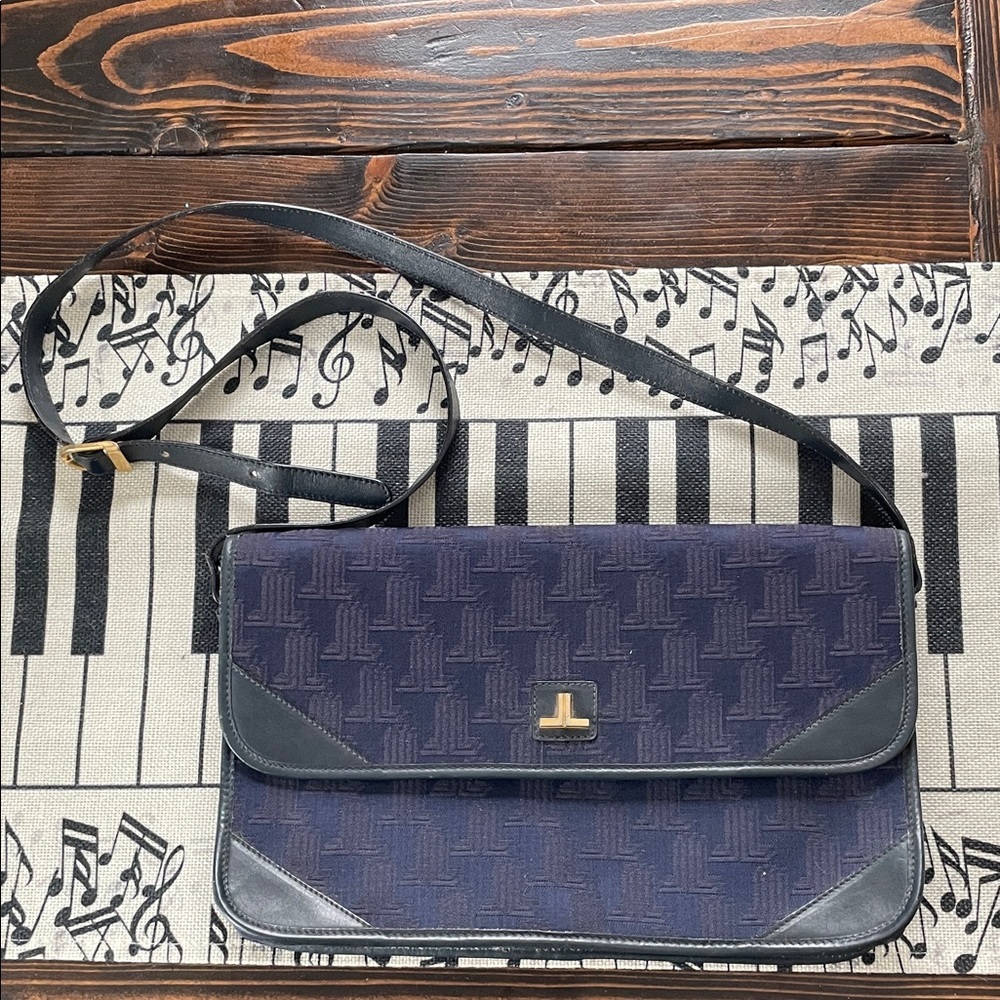 Lanvin Navy Canvas and Rounded Leather Edge Vintage Crossbody Bag